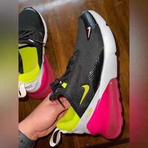 Nike Air Max 270 Women's Size 8, Black, Neon Pink and Neon Green, Used.